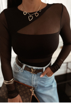 Dopasowana Bluse z ozdobnym dekoltem Found It Schwarz