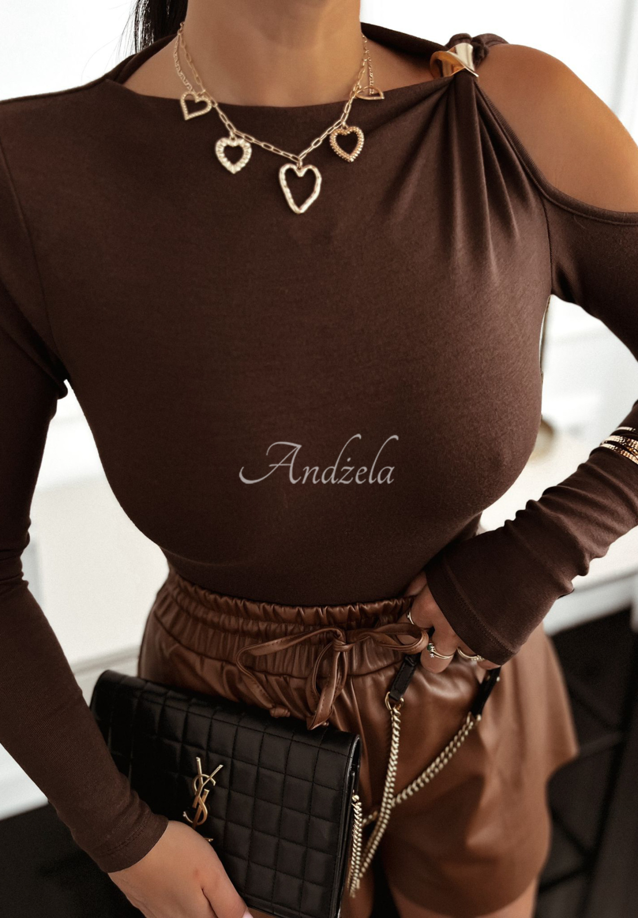 Viskosebluse mit Cut-out Wait For It Schokoladenbraun