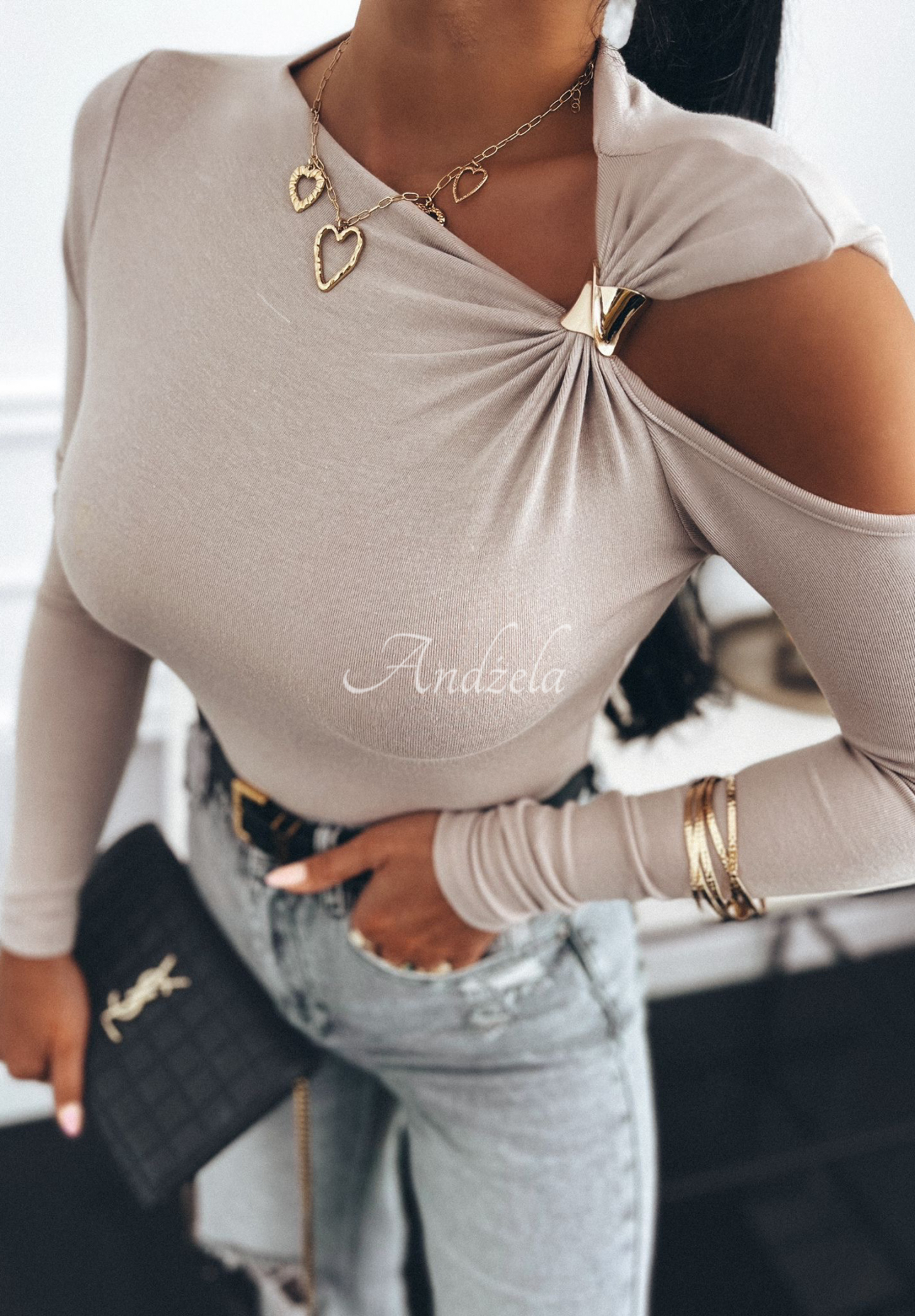 Viskosebluse mit Cut-out Wait For It Beige