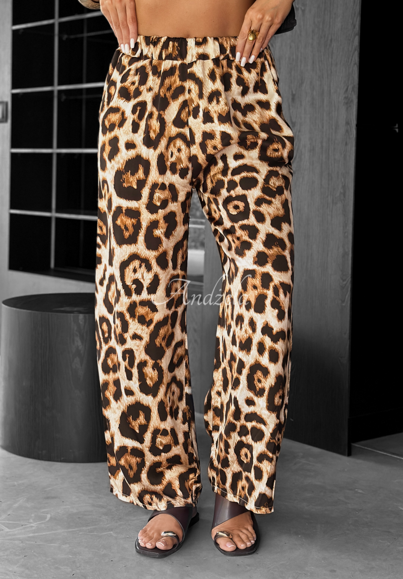 Hose wide leg mit Leopardenmuster Extra Wild Beige