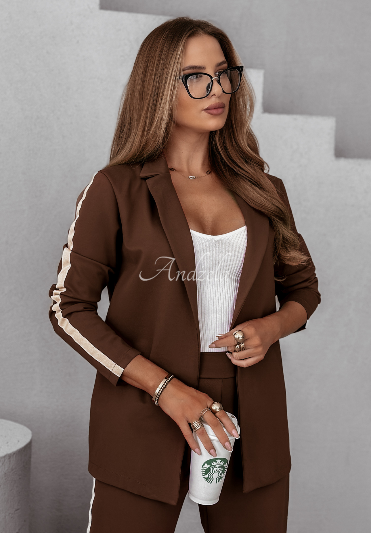 Self Respect women's sweat suit with stripes chocolate