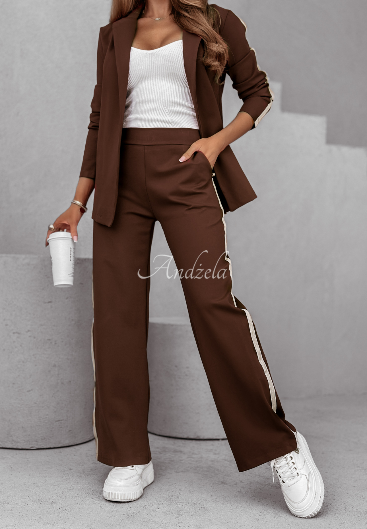 Self Respect women's sweat suit with stripes chocolate
