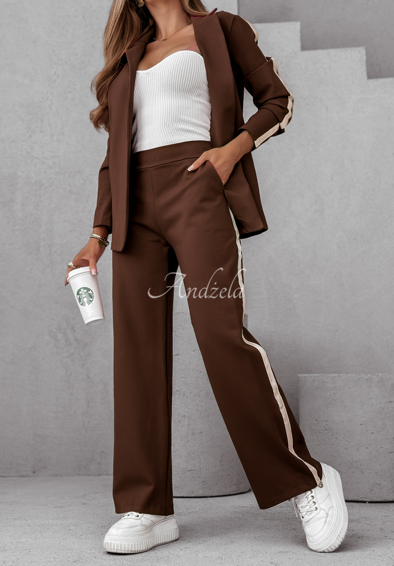 Self Respect women's sweat suit with stripes chocolate