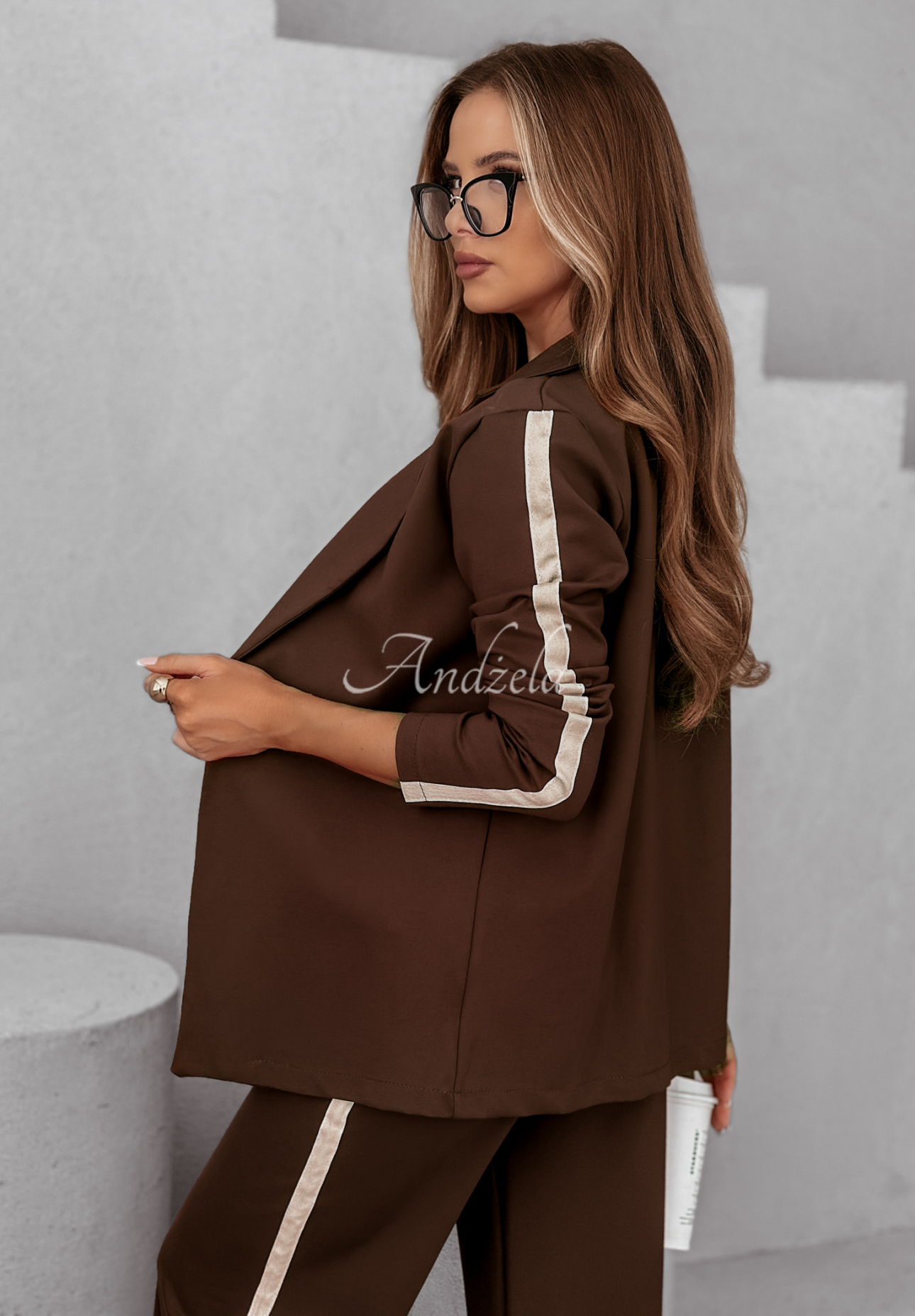 Self Respect women's sweat suit with stripes chocolate