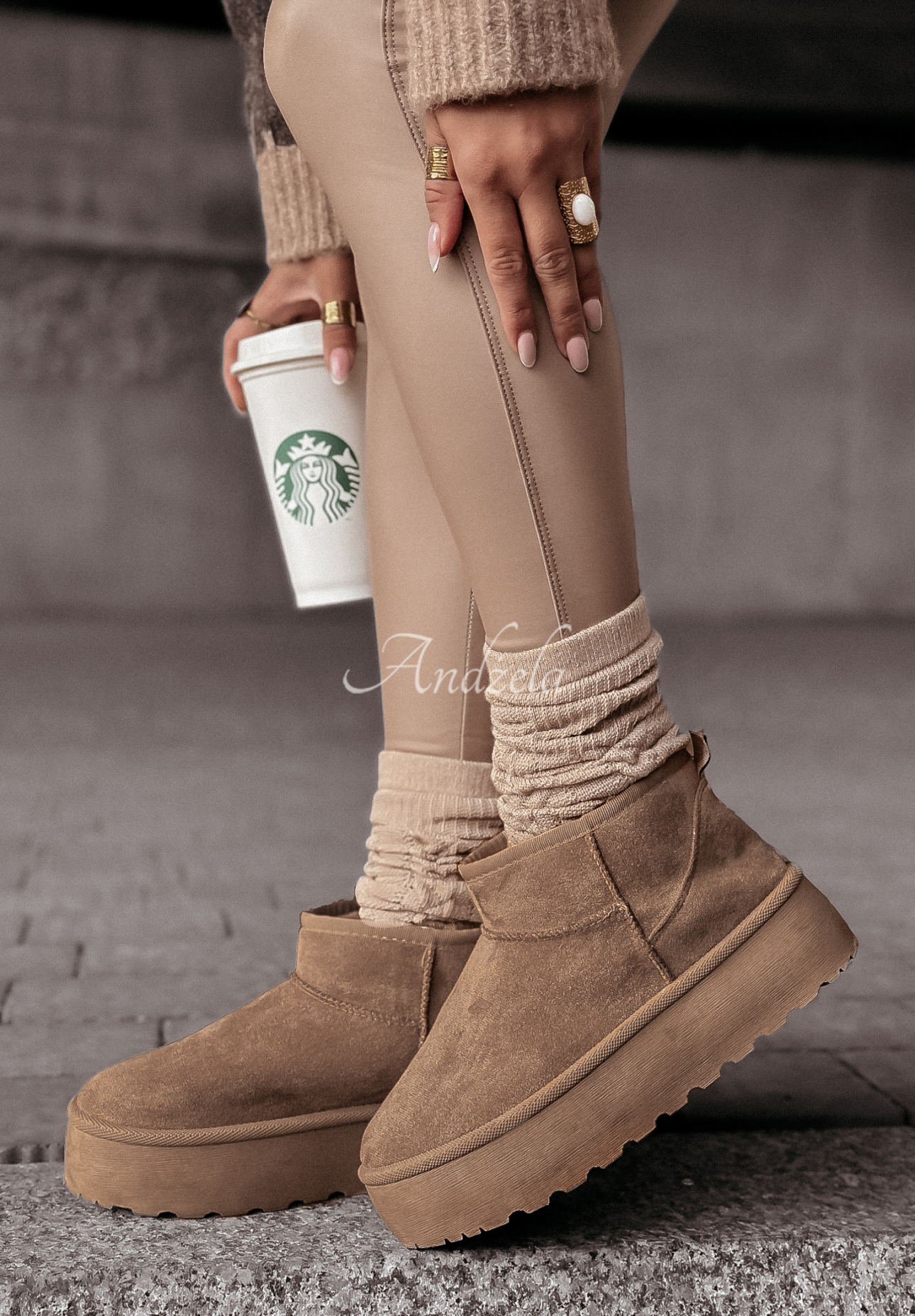 Stiefeletten aus Velourslederimitat Crunchy Snow Mokkafarben