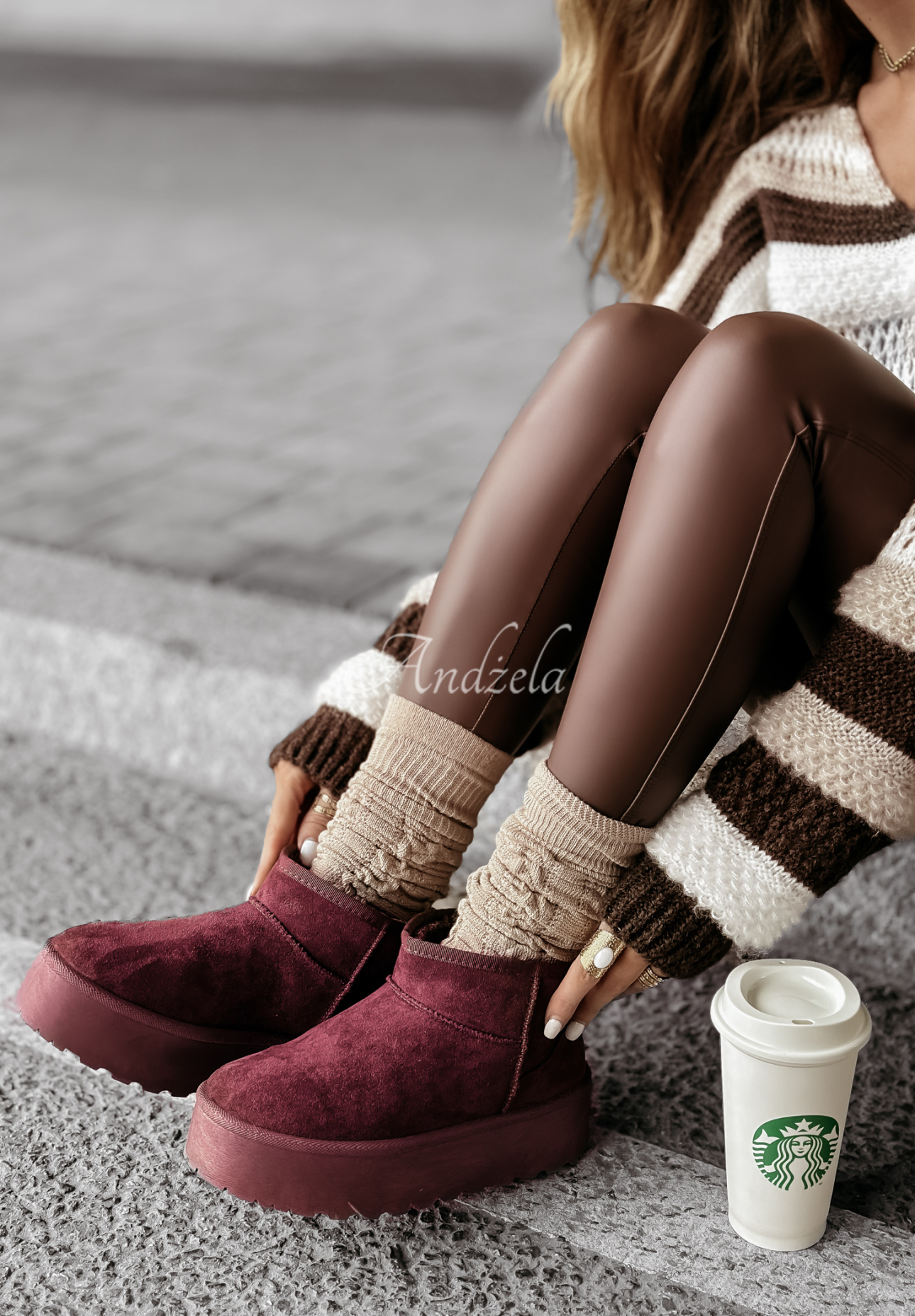 Stiefeletten aus Velourslederimitat Crunchy Snow  Burgund