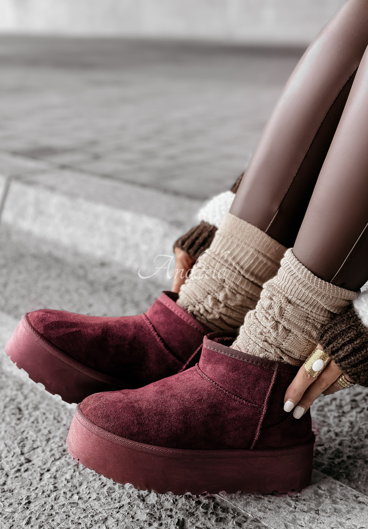 Stiefeletten aus Velourslederimitat Crunchy Snow  Burgund