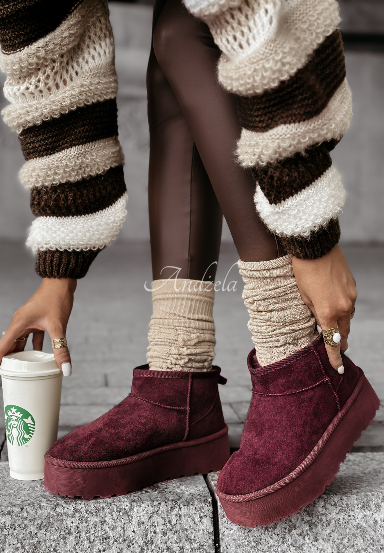 Stiefeletten aus Velourslederimitat Crunchy Snow  Burgund