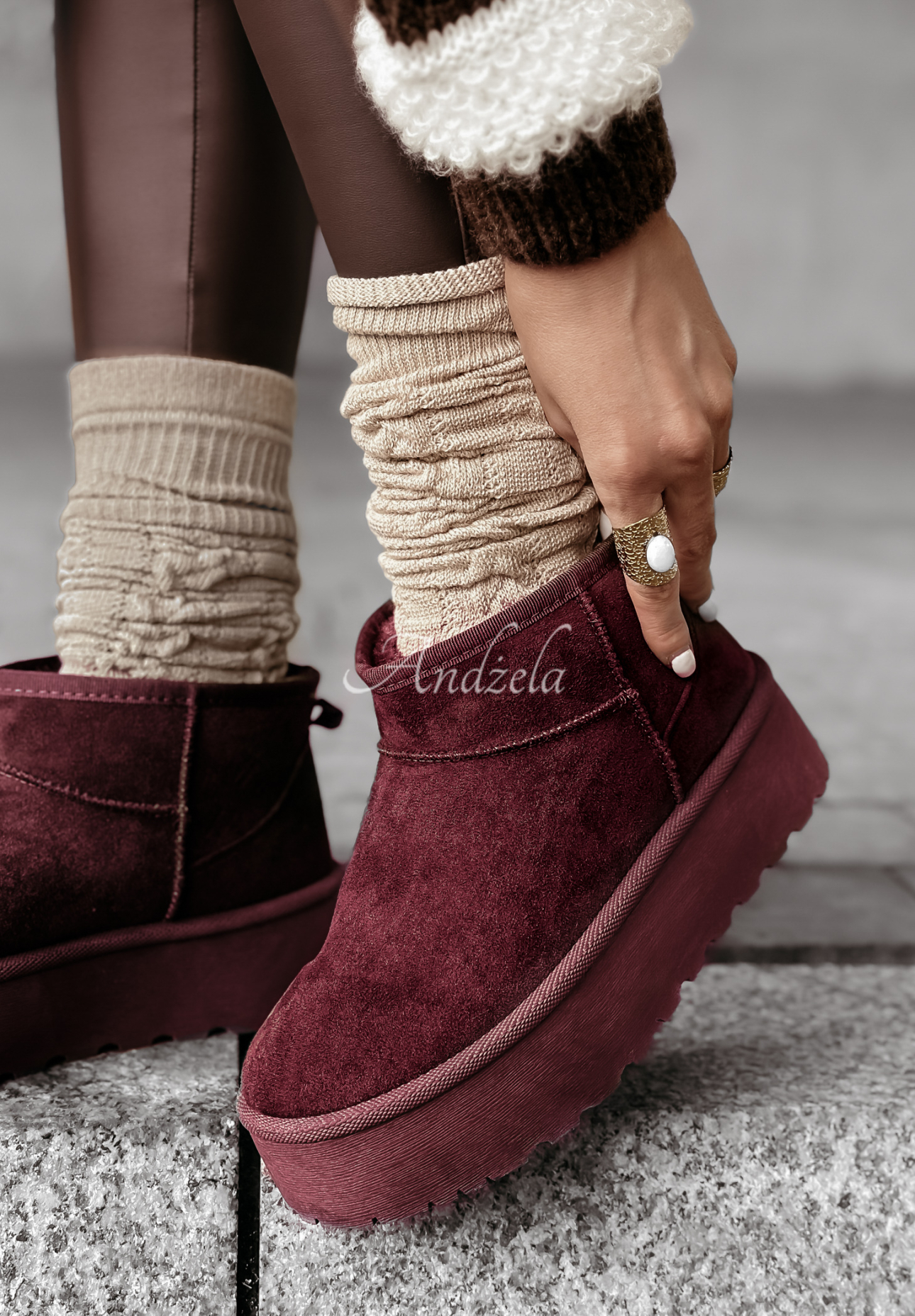 Stiefeletten aus Velourslederimitat Crunchy Snow  Burgund