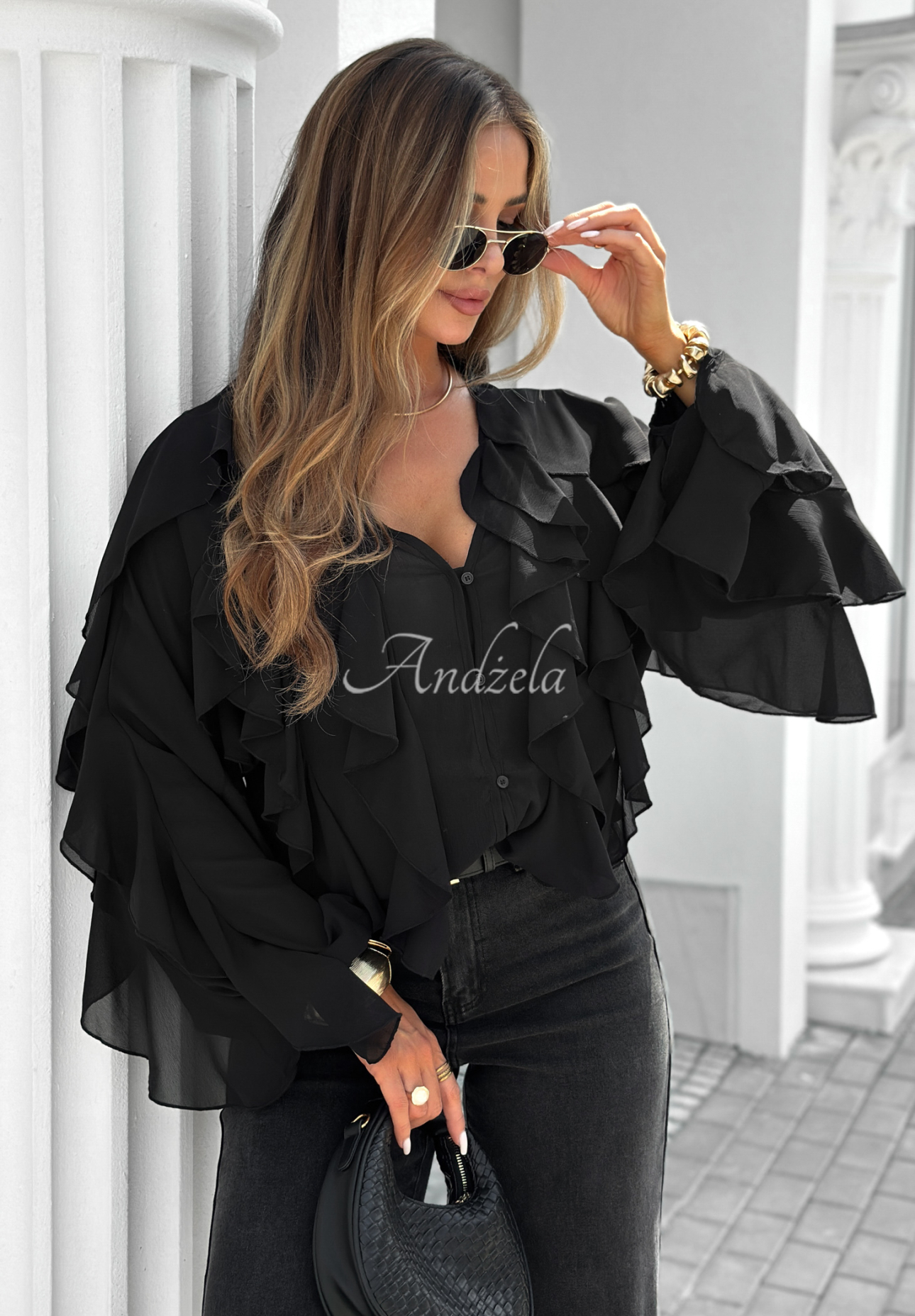 Viskose-Shirt mit Rüschen Flowy Dreams Schwarz