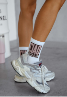 Długie skarpetki z napisami Ciao Bella biało-czekoladowe