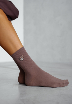 Lange Socken mit Teddybären  Bear Cub Schokoladenbraun
