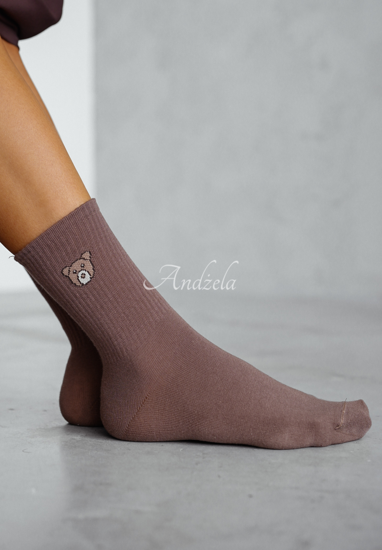 Lange Socken mit Teddybären  Bear Cub Schokoladenbraun