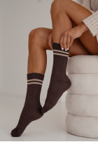 Ozdobnie plecione długie skarpetki Long Stripes czekoladowe