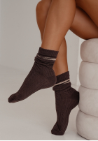 Ozdobnie plecione długie skarpetki Long Stripes czekoladowe