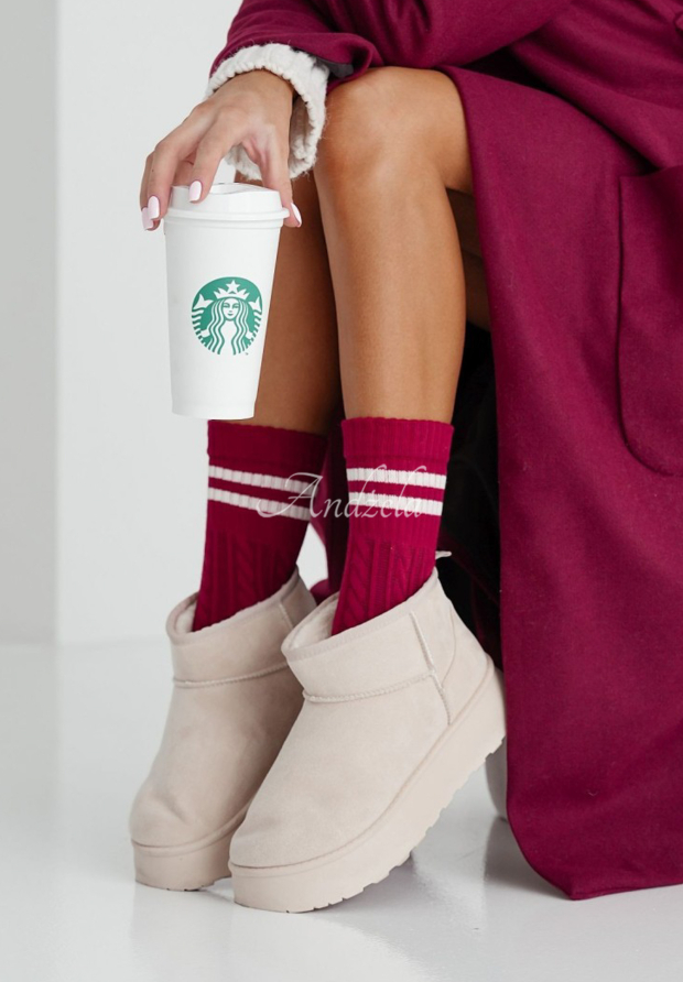 Dekorativ gewebte lange Socken Long Stripes Burgund