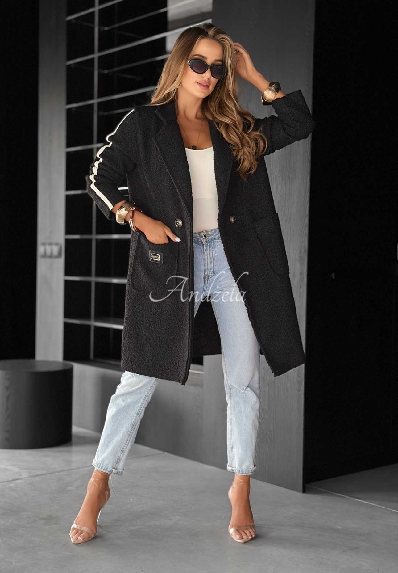 Langer Schaffellmantel Richmond Hill Schwarz