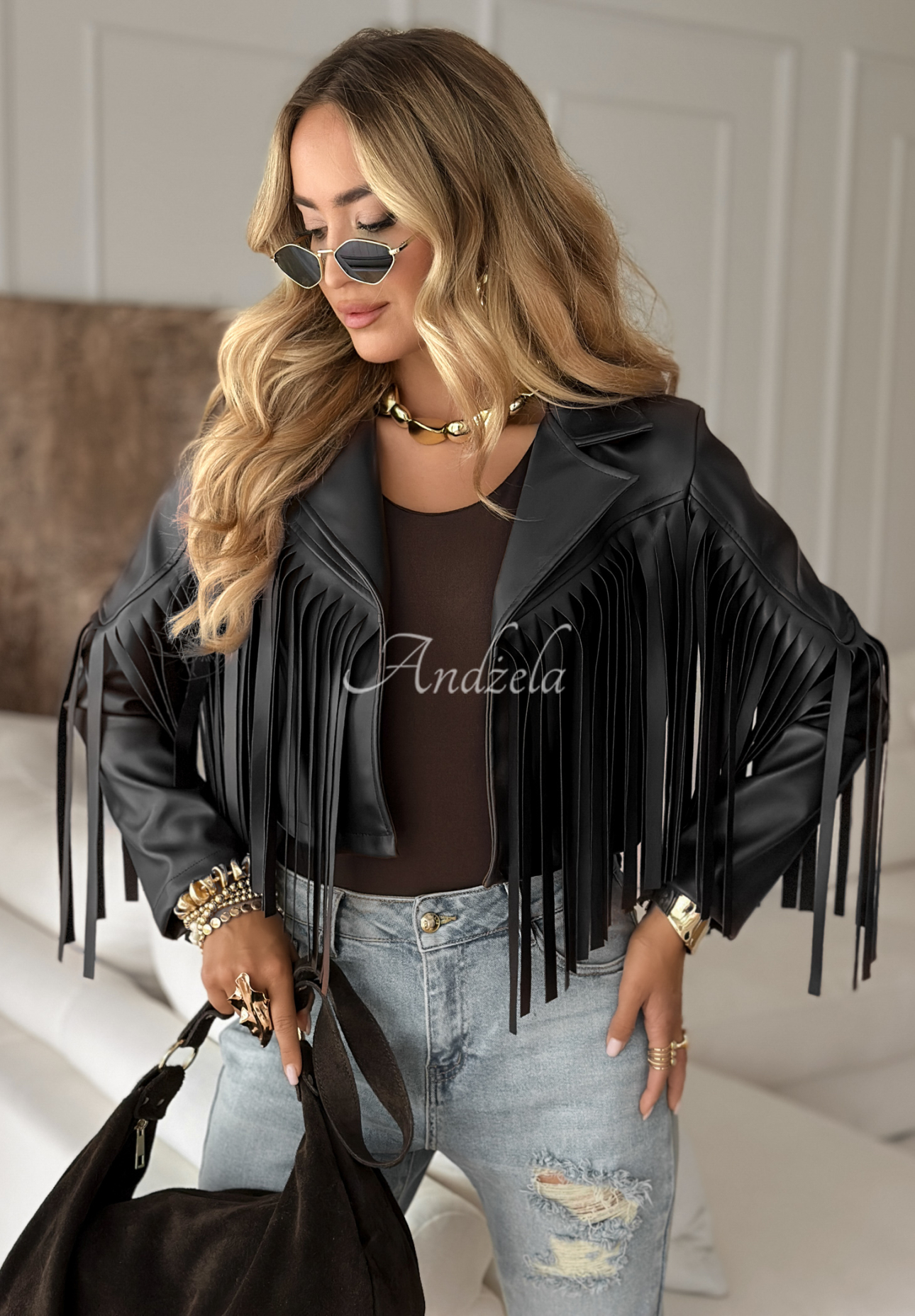 Bikerjacke mit Fransen Big City Events Schwarz