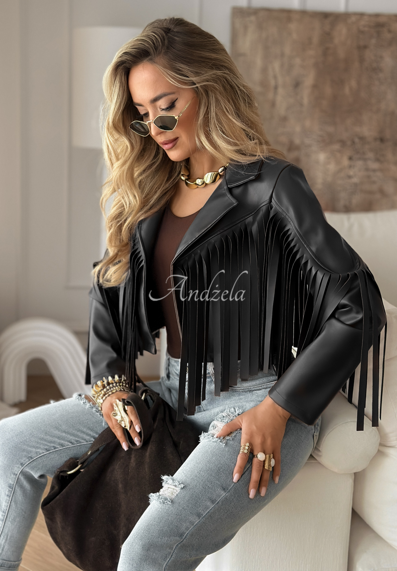Bikerjacke mit Fransen Big City Events Schwarz
