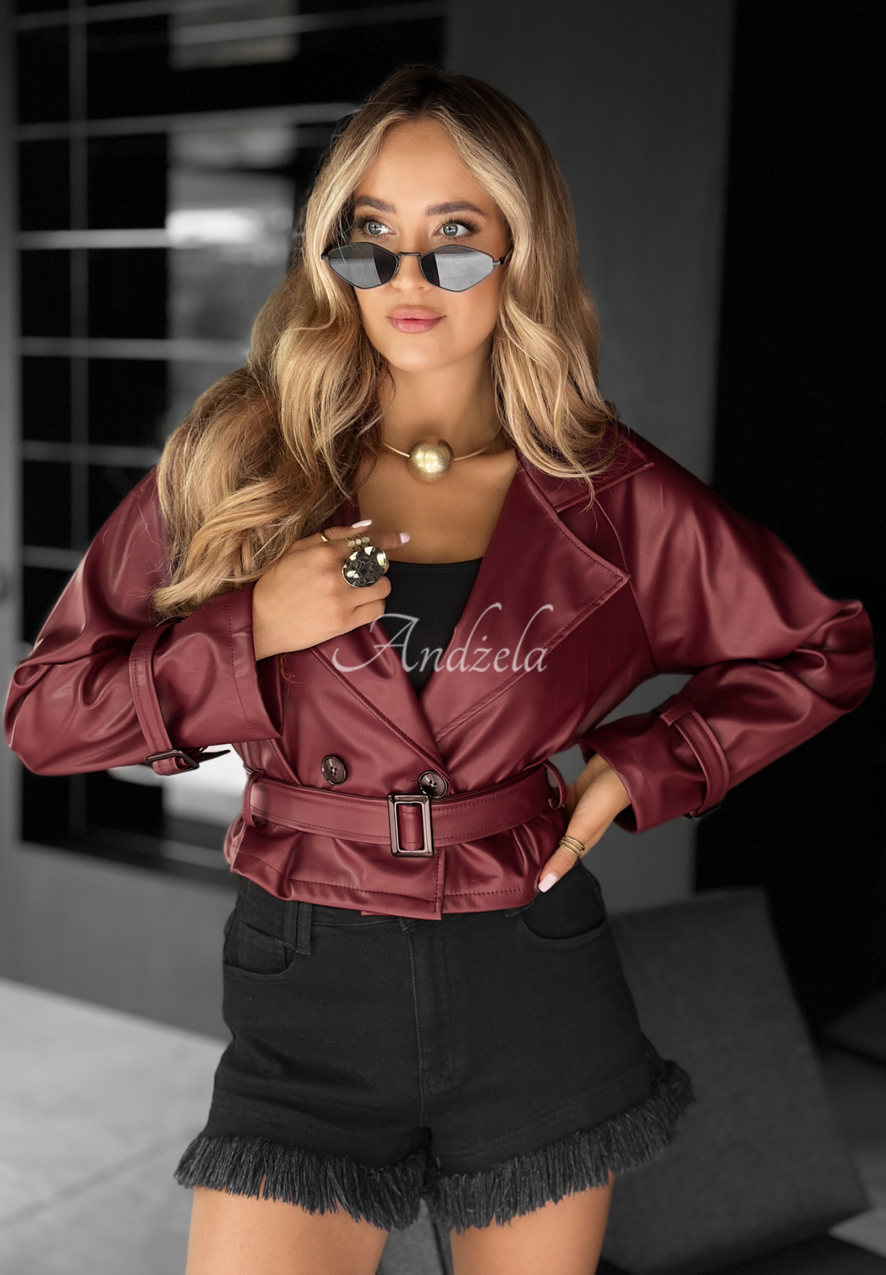 Bikerjacke aus Leder Everglades City Burgunderrot II
