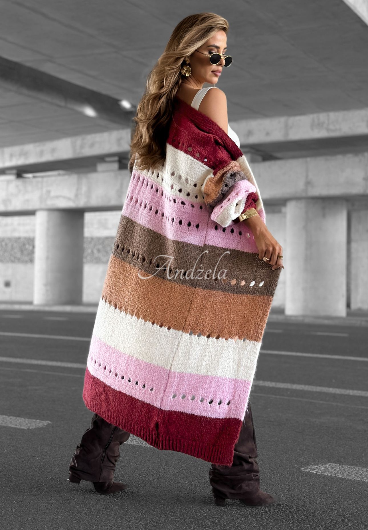 Lange Strickjacke Just A Moment burgunderrot-rosa