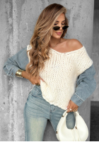 Pullover z jeansowymi rękawami Rainy Hollow Ecru