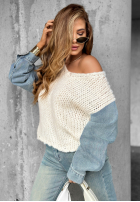 Pullover z jeansowymi rękawami Rainy Hollow Ecru