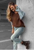Pullover z jeansowymi rękawami Rainy Hollow Schokoladenbraun