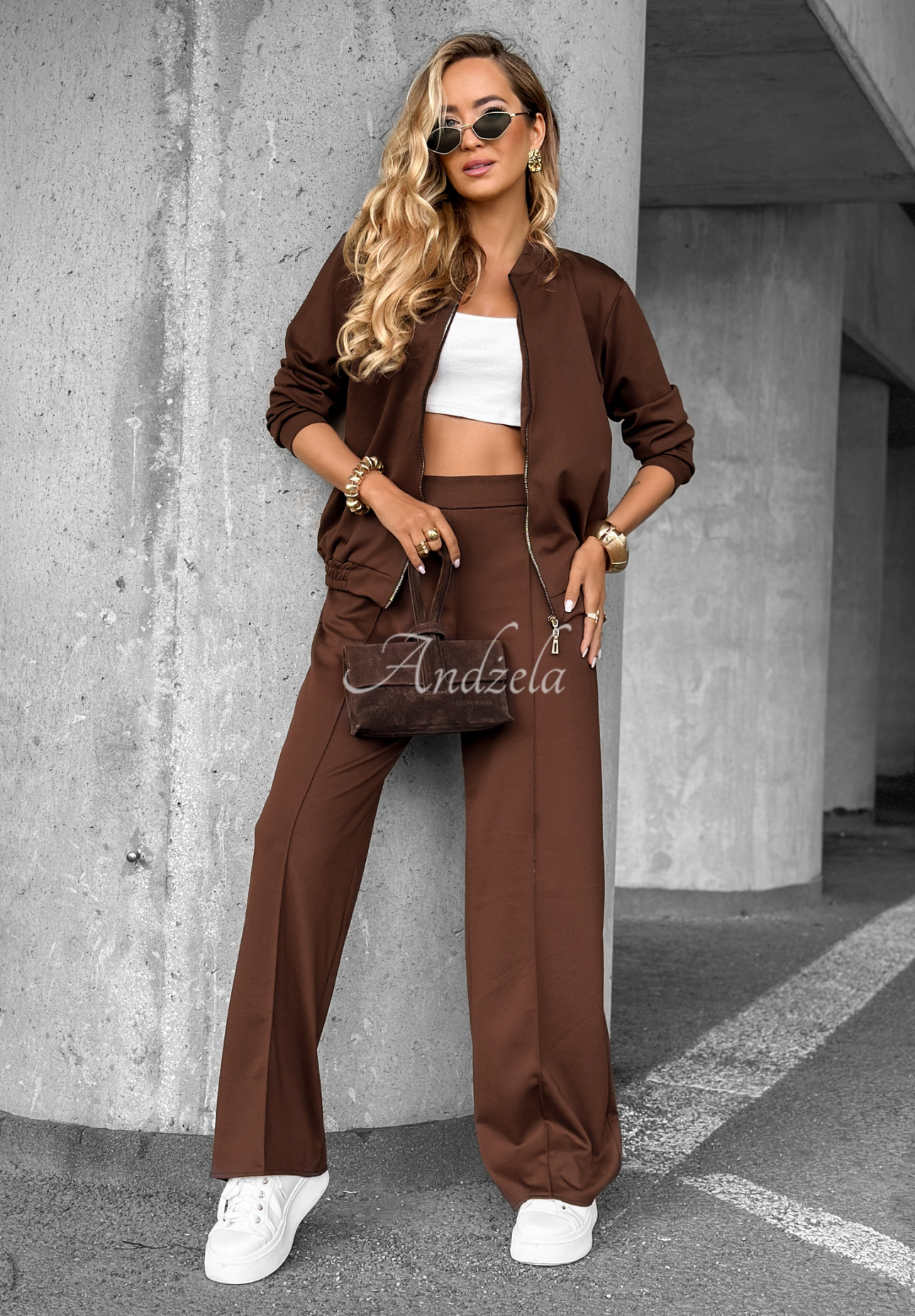 Tracksuit set sweatshirt and pants Tell Me Later chocolate
