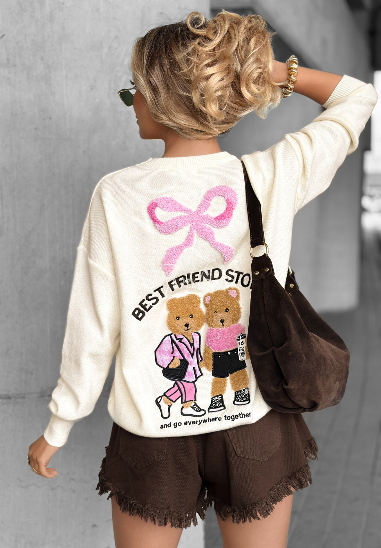 Teddybär-Pullover Best Friend Story Ecru