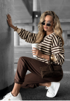 Sweat Set Sweatshirt i Hose w paski Low Battery waniliowo-Schokoladenbraun