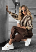 Sweat Set Sweatshirt i Hose w paski Low Battery waniliowo-Schokoladenbraun