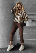 Trainingsanzug-Set: Sweatshirt und gestreifte Hose Low Battery Vanille-schokoladenbraun
