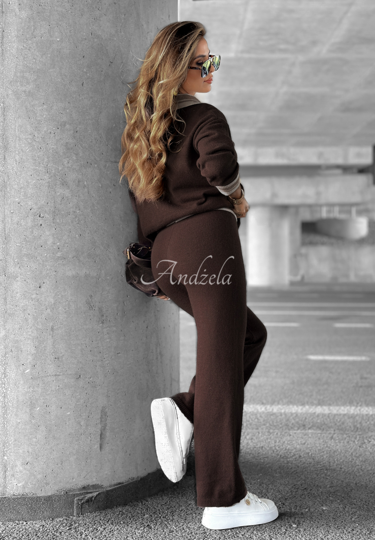Set aus Strickpullover und Hose wide leg Halls Lake Schokoladenbraun