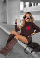 Pullover z sercem Love Is A Kiss Schokoladenbraun