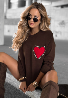 Pullover z sercem Love Is A Kiss Schokoladenbraun