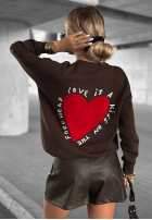 Pullover z sercem Love Is A Kiss Schokoladenbraun