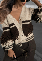 Krótki Cardigan z frędzlami Misty Days Beige-Schokoladenbraun