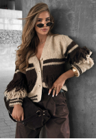 Krótki Cardigan z frędzlami Misty Days Beige-Schokoladenbraun