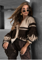 Krótki Cardigan z frędzlami Misty Days Beige-Schokoladenbraun