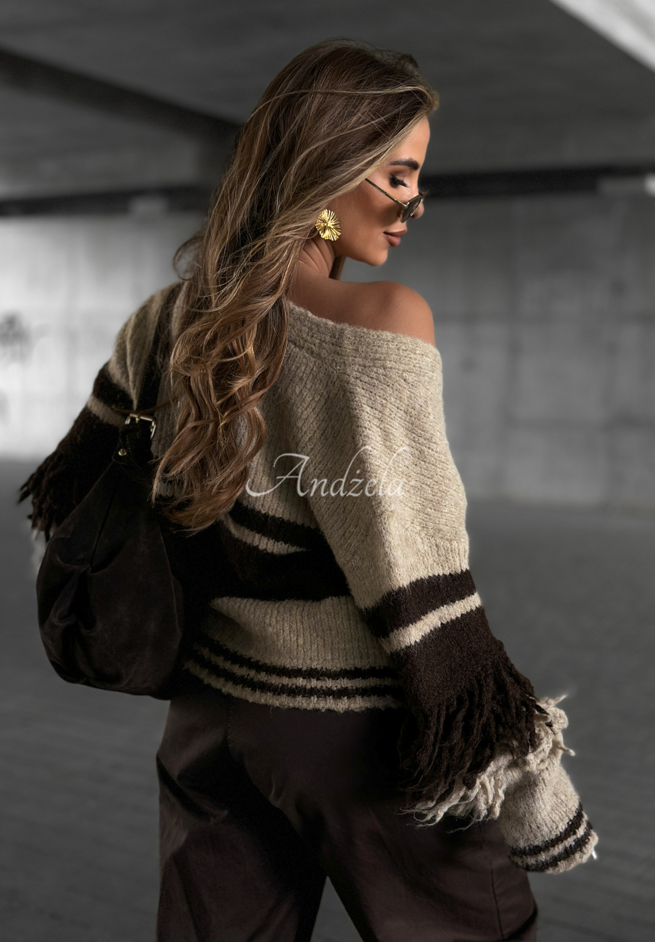 Kurzer Cardigan mit Fransen Misty Days beige-schokoladenbraun
