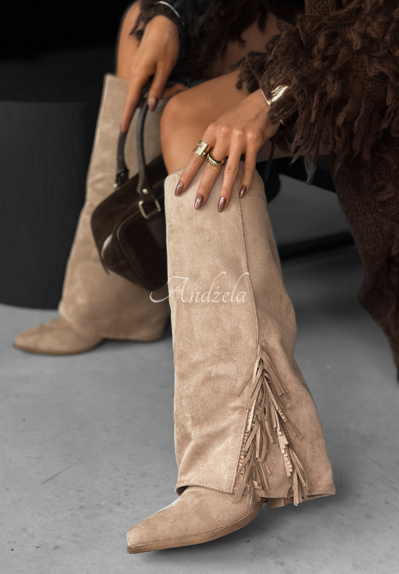 Wildlederstiefel mit Fransen On Repeat Beige