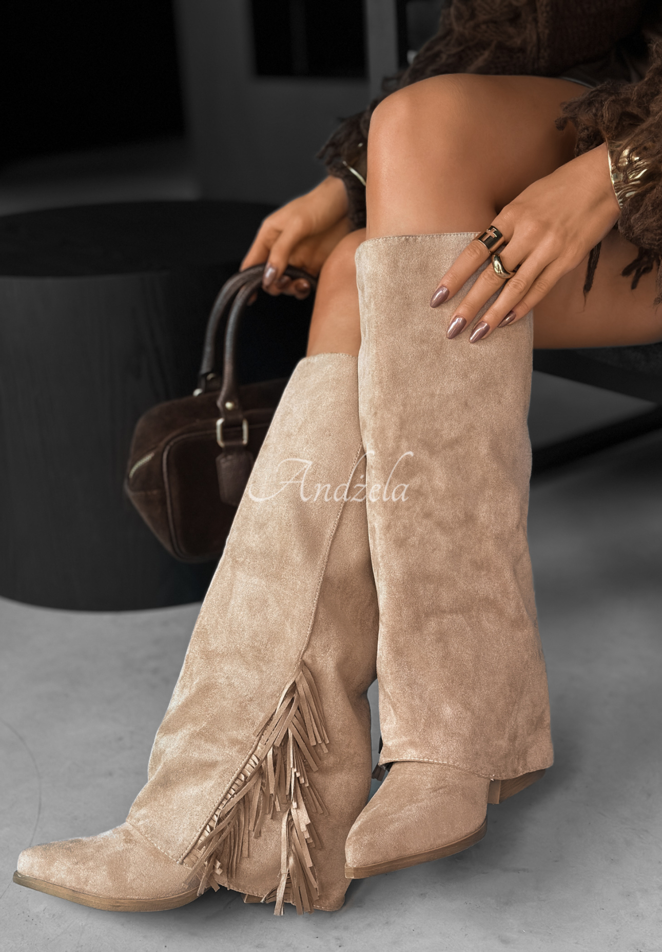 Wildlederstiefel mit Fransen On Repeat Beige