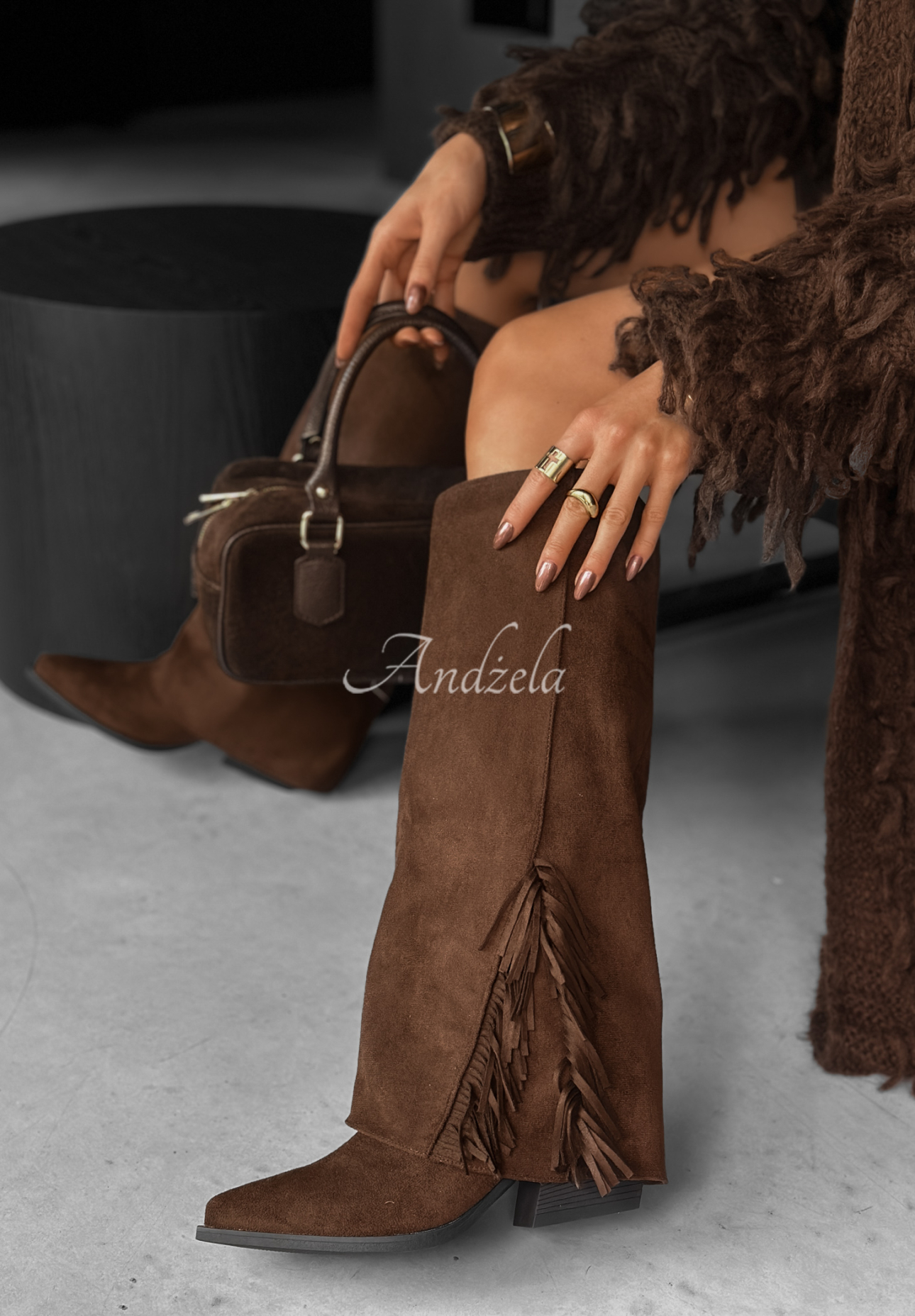 Wildlederstiefel mit Fransen On Repeat Schokoladenbraun