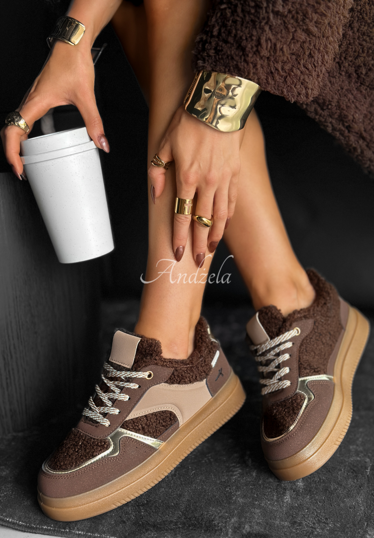 Sneaker mit Schaffellfutter Crispy Fall Schokoladenbraun