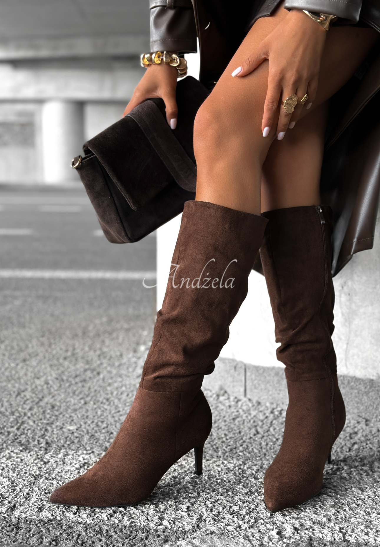Wildlederstiefel mit hohen Absätzen Aspen Hill Schokoladenbraun