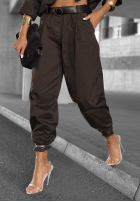 Material Hose z paskiem Closed Eyes Schokoladenbraun