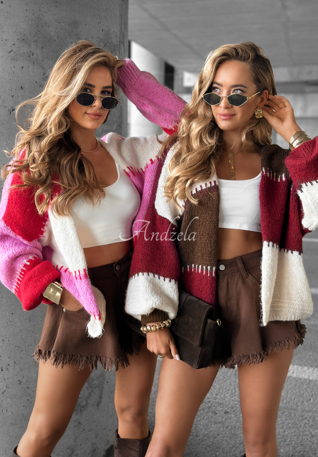 Kurze Strickjacke Cold Coffee rosa-rot