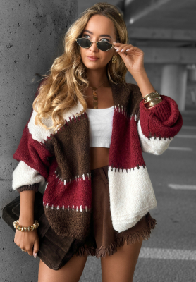 Kurze Strickjacke Cold Coffee burgunderrot-schokoladenbraun