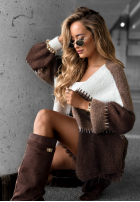Krótki Cardigan Cold Coffee czekoladowo-Weiß